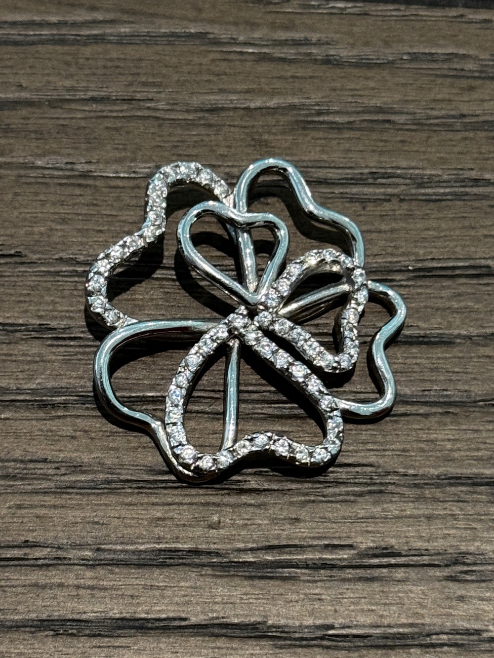 WS 925 Sterling Silver CZ Four Leaf Clover Heart Pendant 9.9g Large Statement